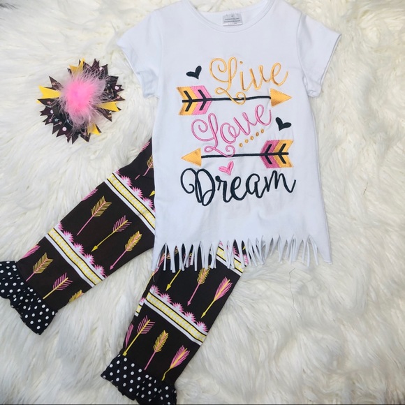 Other - BoHo Arrows Fringe 3pc Boutique Top, Pant,BOW